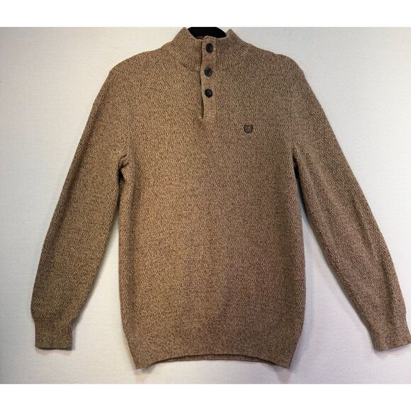 Chaps Mens Button Collar Sweater S Brown Elbow Patch 100% Cotton - Picture 1 of 13